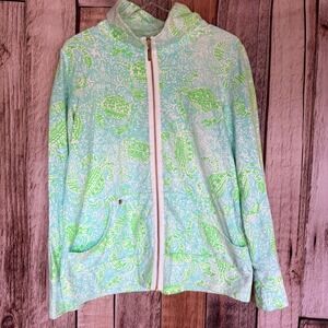 Lilly Pulitzer Leona Zip Up Get Crackin Crab Resort Coastal Preppy Beach Size XL